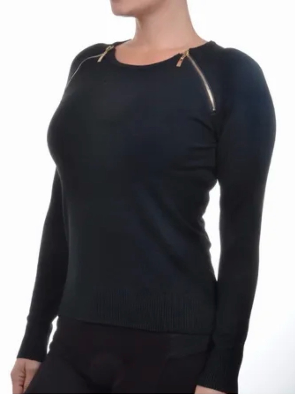 INC International Concepts Black Zip-Shoulder CrewSweater *like NEW condition